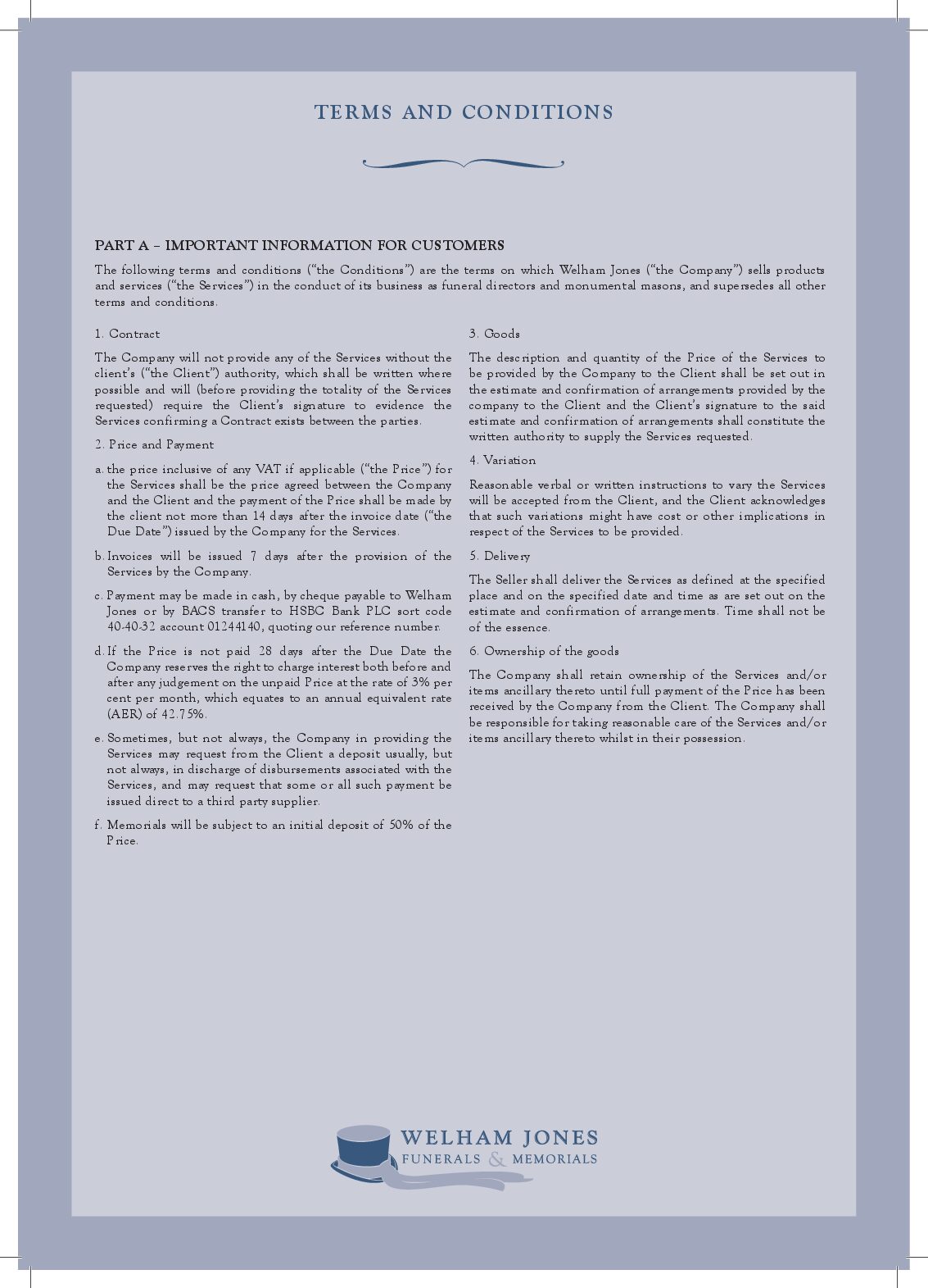 Welham Jones Terms and Conditions