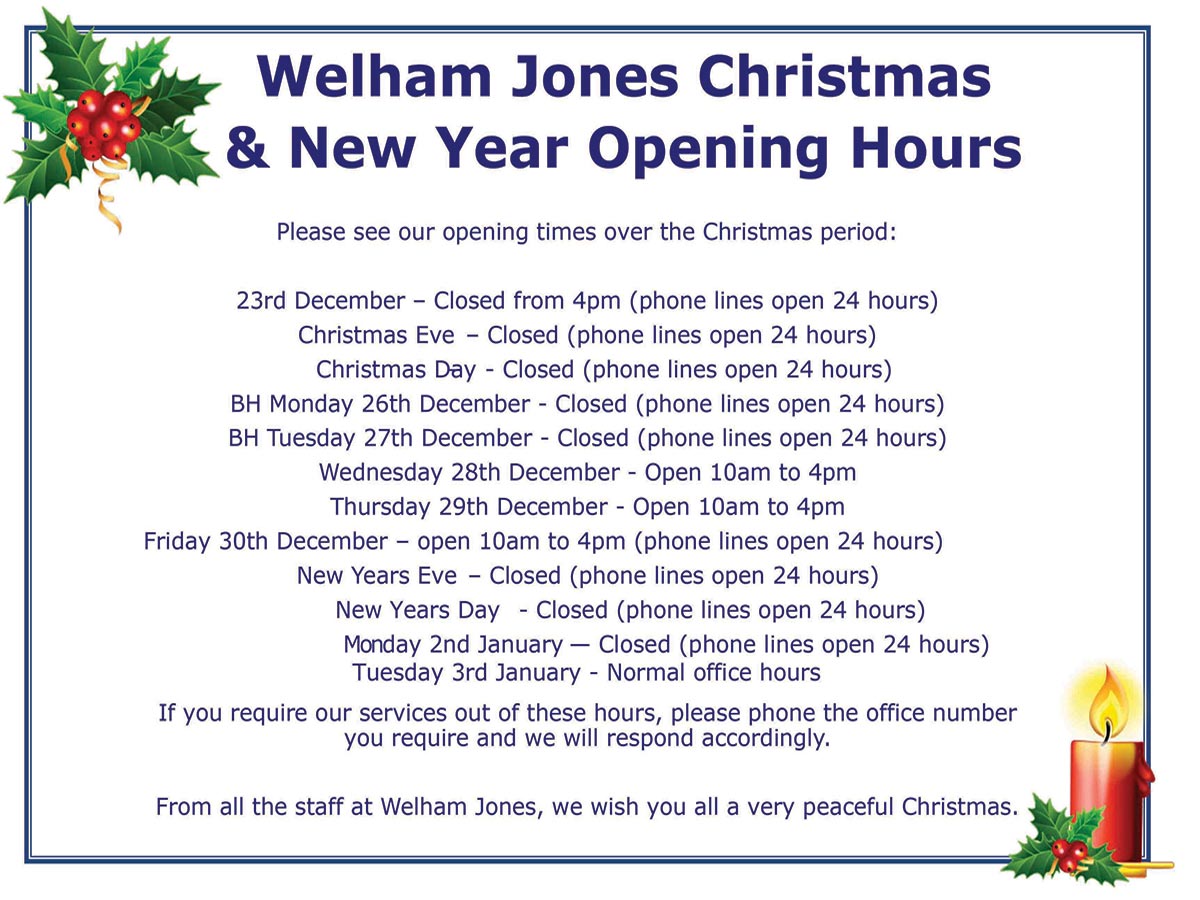 Christmas Opening Times 2022 | Welham Jones Funerals and Memorials