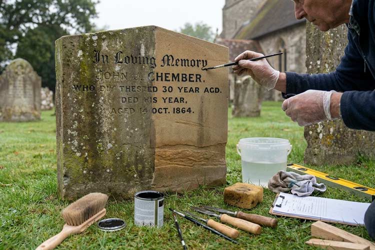 Tunbridge Wells headstone restoration with letter renovation and careful cleaning of weathered memorial stone