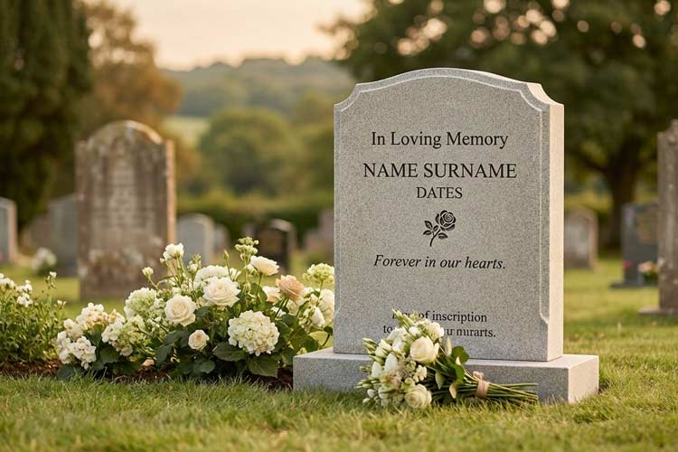 Traditional upright headstone in a peaceful Tunbridge Wells cemetery with engraved memorial wording.