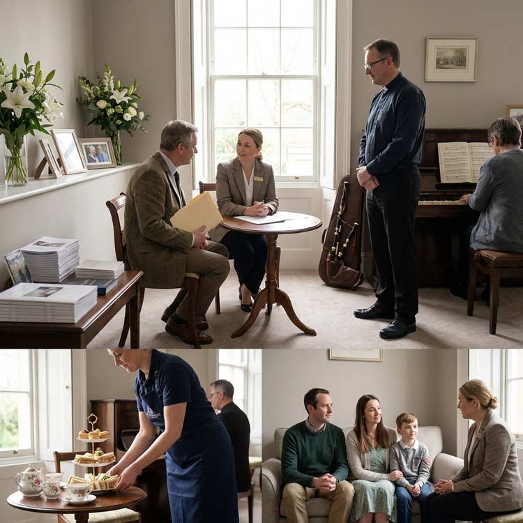 Welham Jones funeral director coordinating with local Tunbridge Wells crematorium staff, church leaders, caterers and musicians