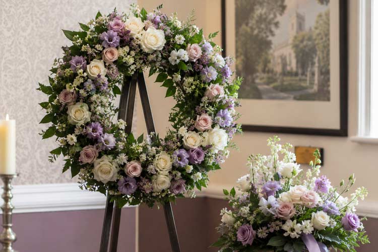 Funeral wreath and floral tribute arrangement for florist services in Orpington and Chelsfield.
