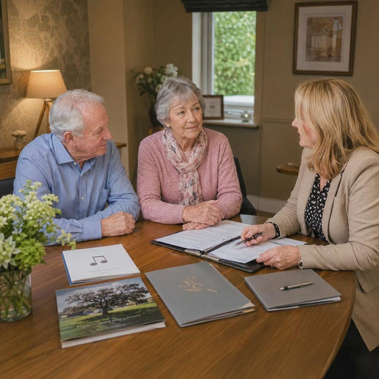 Cremation pre-planning in Borough Green with a funeral arranger helping a couple record their wishes for a future cremation.